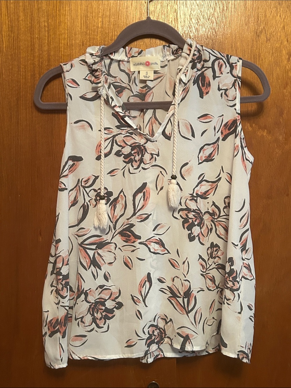 Wishful Park Ivory Floral Tassel Tie Sleeveless Top
